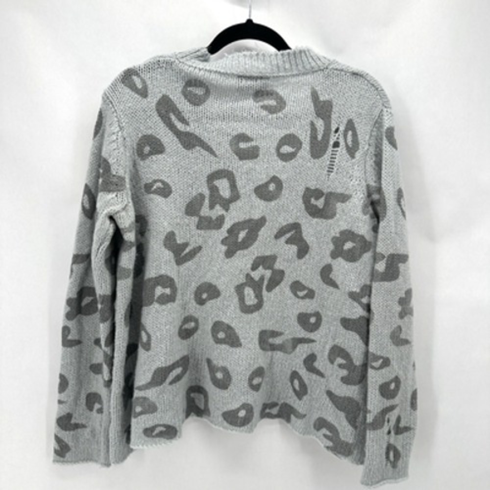 WOODEN SHIPS Distressed Leopard Print V-Neck Sweater Grey Size S/M Shabby Chic - Picture 7 of 10
